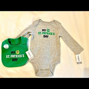Brand new never worn long sleeved onesie and bib. “My 1st St. Patrick’s Day”